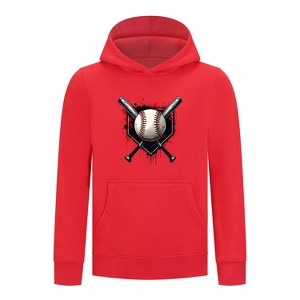 Everyday Kids Baseball Boys Pullover Hoodie – Bold Home Plate, Crossed Bat & Baseball Sweatshirt - 1 of 4