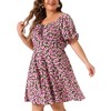 Agnes Orinda Women's Plus Size Sweetheart Neck Puff Short Sleeve Tie Floral A Line Dresses - 2 of 4