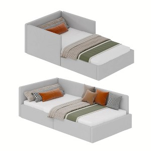 Twin Velvet Daybed with Storage Drawers - Upholstered Corner Bed Frame with Headboard & Safety Rails for Kids' Bedroom, Living Room - 1 of 4