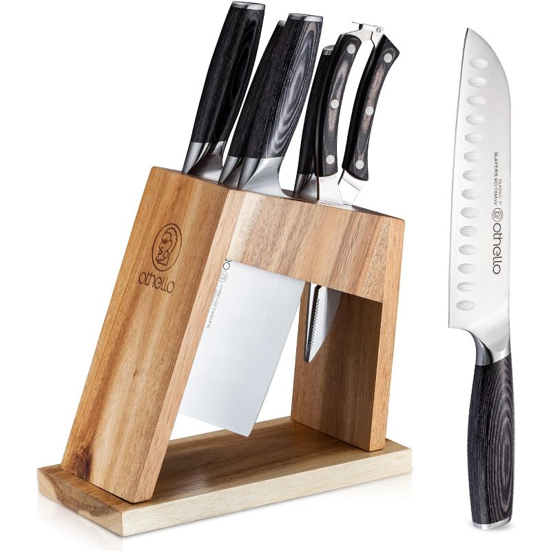 OTHELLO Classic 6-Piece Knife Set with Wooden Block Kitchen Knives, Black, 1 of 8