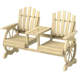 2-Seat Wooden Garden Bench with Table, Umbrella Hole, High Backrest, Armrests for Backyard, Patio, Garden - 1 of 4