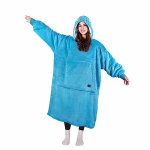 Catalonia Super Warm Blue Full Body Blanket Hoodie Sweatshirt, Extra Long Oversized Cozy Fleece Lounging Pullover for Adults, Gift for Woman Wife - 1 of 4