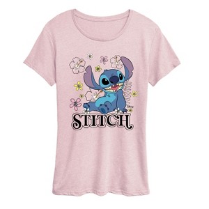 Women's - Disney - Stitch Sit Floral Short Sleeve Graphic T-Shirt - 1 of 3