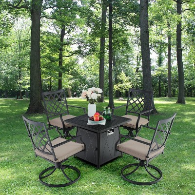 5pc Outdoor Conversation Set with Swivel Chairs & 28" Square Propane Fire Table - Captiva Designs