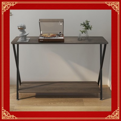 Garvee Narrow Console Table, 2-Tier Farmhouse Sofa Table with Shelves, 33.5 Inch Long Hallway Table, Behind Couch Table