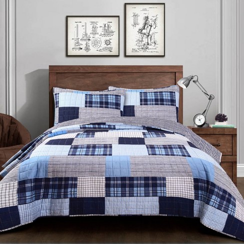 Full/queen 3pc Greenville Reversible Quilt Set Navy - Lush Décor ...