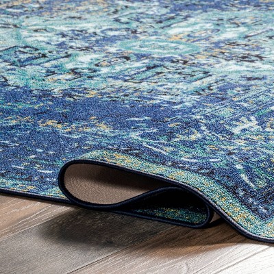 Reversible Blue Synthetic Vintage Persian Area Rug