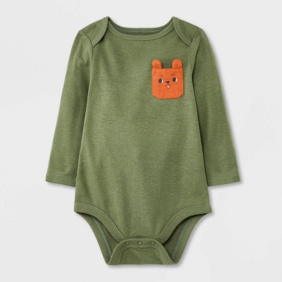Image of Baby Boys' Pocket Long Sleeve Bodysuit - Cat & Jack™ Olive Green 3-6M