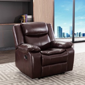Breathable Leather Manual Recliner Chair with Pillow Armrests and Pocket Spring Seat for Living Room - 1 of 4