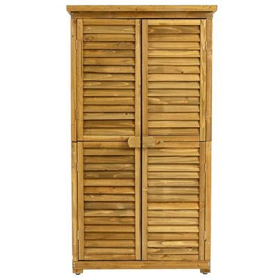 Maggift Outdoor Storage Sheds, Vertical Tall Tool Shed with Lockable Door, Waterproof Roof for Patio, Backyard and Lawn, Brown, 34.25"*18.5"*63"