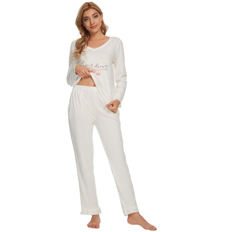 cheibear Womens Sleepwear Lounge V-Neck Soft Nightwear with Pants Long Sleeve Pajama Set, 2 of 6