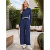 ATHLECHIC Women's Casual Lounge Cropped Half Button Hoodie Top Wide Leg Pants Ribbed Knit Tracksuit Two Piece Sets - 2 of 4