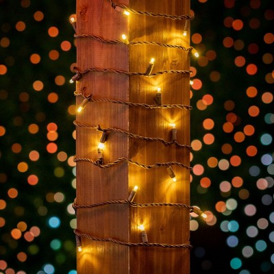 Warm White LED Christmas Tree Lights with Brown Wire, 34 Feet