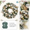 Coucheta 24 Inch Christmas Wreath with Lights - Pre-Lit Battery Operated, Lighted Xmas Door Wreath with Ball Ornaments, Gold & Silver - 3 of 4