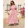 Women Plus Size Maxi Dress V Neck Summer Dress Short Sleeve Long Dress High Waist Ruffle Casual Dress with Belt - 2 of 4