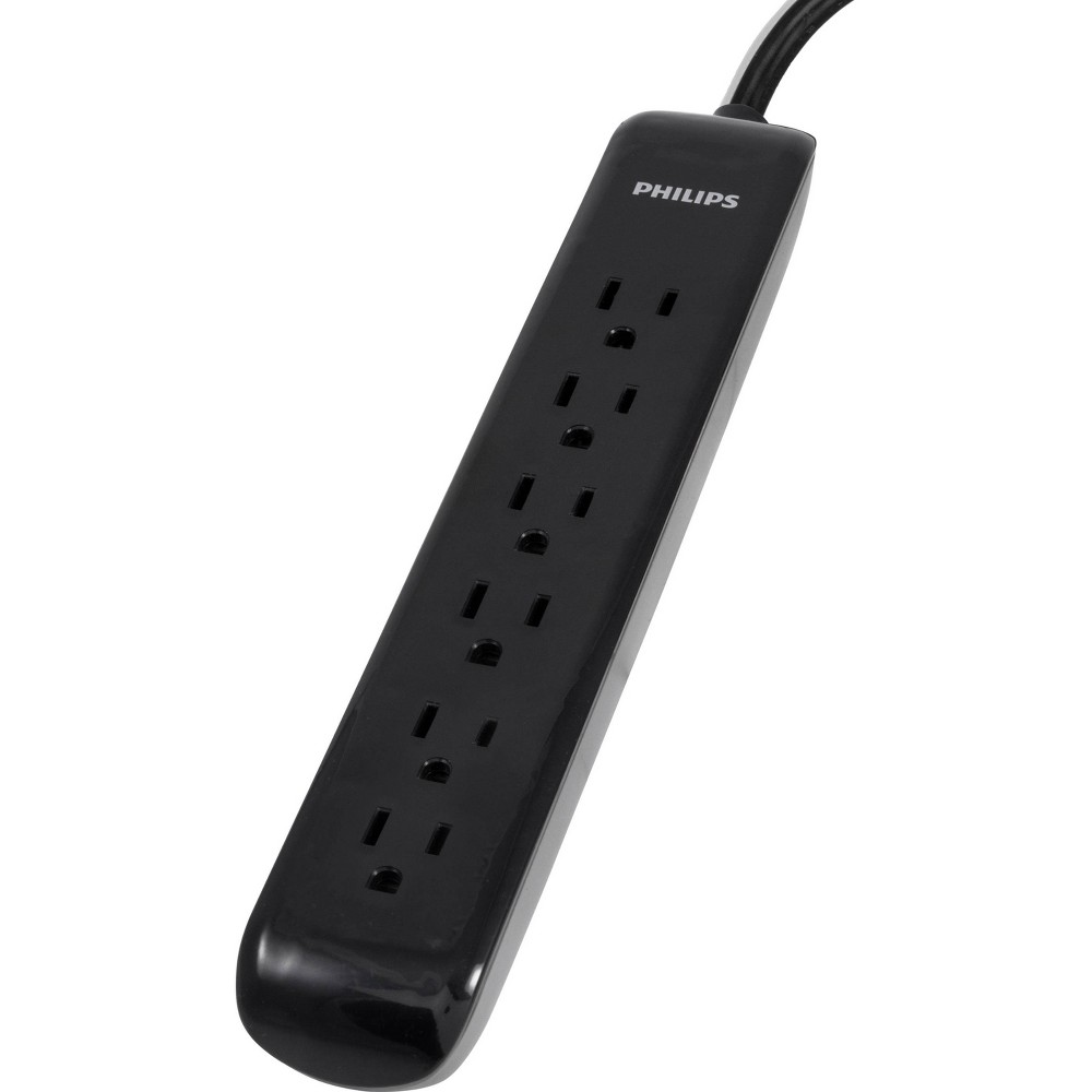 Photos - Surge Protector / Extension Lead Philips 6-Outlet Surge Protector with 4' Cord - Black 