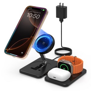 HANPURE Wireless Charging Station for Mag-Safe: Fast Wireless Charger Pad for iPhone 16/15/14/13/12 Series for A-pple Watch 10-2 Air-Pods 4/3/2/Pro - 1 of 4