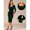 Allegra K Women's Long Sleeve Square Neck Cocktail Evening Party Bodycon Midi Dress - 2 of 4