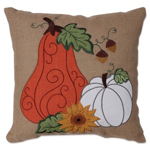 16.5"x16.5" Indoor Thanksgiving Pumpkins Square Throw Pillow - Pillow Perfect: Embroidered, Burlap, Rustic - 1 of 4