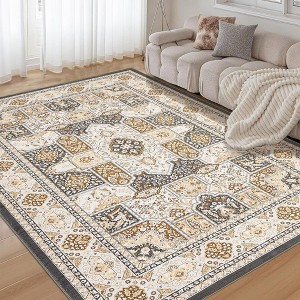 Boho Area Rug, Modern Geometric Rug Vintage Medallion Washable Low-Pile Carpet for Living Room, Bedroom (Stain Resistant, Non-Slip) - 1 of 4
