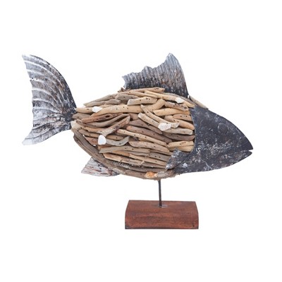 Beachcombers Driftwood Fish with Metal & Shell