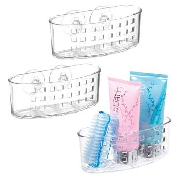 mDesign Suction Shower Caddy Storage Basket - Soap/Sponge Holder, 3 Pack - Clear
