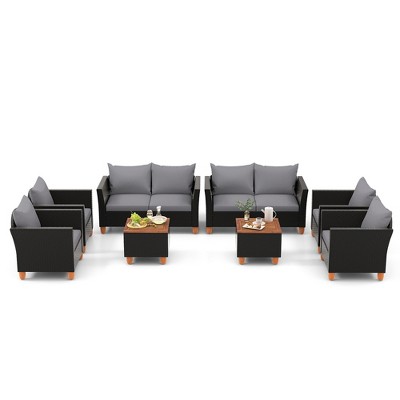 Tangkula 8 PCS Wicker Patio Furniture Set w/ Removable Cushions Storage Coffee Table