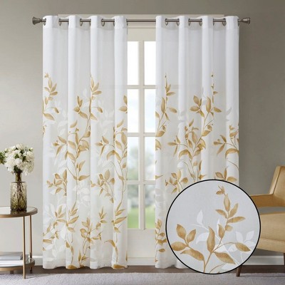 PAGED Botanical Burnout Printed Curtain Panel,Light Filtering Curtains for Living Room,Window Curtain Panels with Grommet Top Finish
