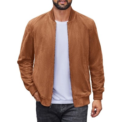 COOFANDY Men's Casual Varsity Jacket Vintage Lightweight Suede Bomber Jackets Light Brown S — фото 8