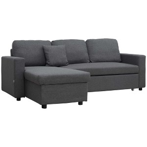 HOMCOM Sectional Sleeper Sofa, Linen Fabric L Shaped Couch with Pull out Bed, Reversible Storage Chaise for Living Room, Apartment, 3-seat - 1 of 4