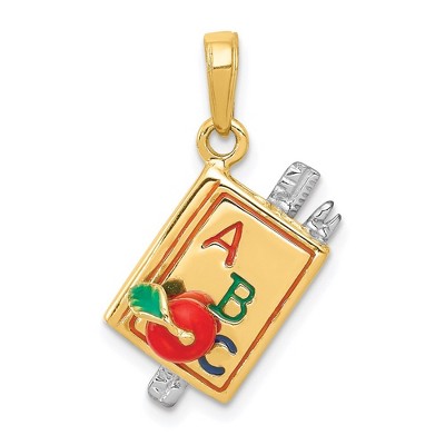 Black Bow Jewelry 14k Yellow Gold 3D Enameled ABC Schoolbook Pendant