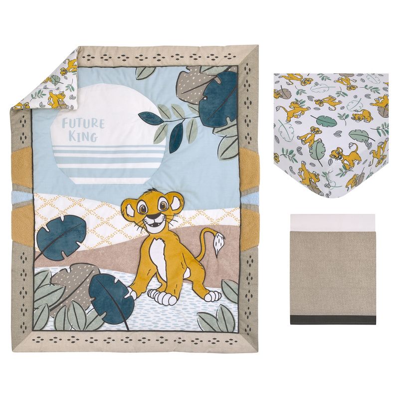Disney Lion King Blue, Green, Taupe and Gold Simba Future King 3 Piece Nursery Crib Bedding Set - Comforter, Cotton Fitted Crib Sheet, and Crib Skirt, 5 of 9