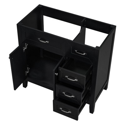 36 Inch Black Solid Wood Bathroom Vanity with 3 Drawers