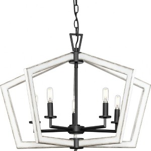 Progress Lighting Galloway 5-Light Chandelier, Matte Black, Open Frame, Brushed Nickel Columns, No Shade - 1 of 2
