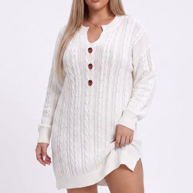 plus size cable knit dress Anna-Kaci Women's Strawberry Sweater oversized plus size sweater dress