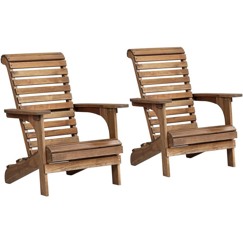Teal Island Designs Kenneth Natural Wood Adirondack Chairs Set of 2, 1 of 10