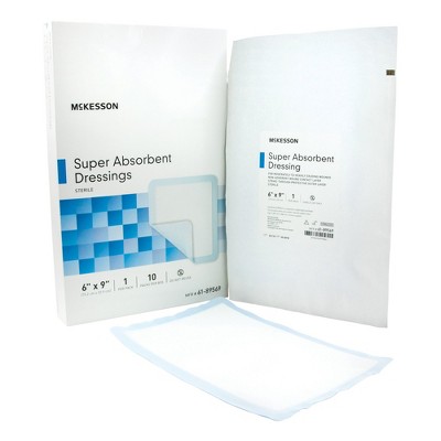 McKesson Cellulose Super Absorbent Dressing Blue / White 1-Ply 6 x 9" Sterile 61-89569, 50 Ct