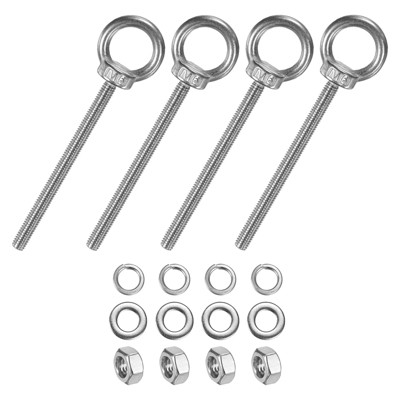 Unique Bargains Stainless Steel Durable Rust-Resistant Eyebolts with Nuts Washers Male Screw for Fastening 10 Pcs