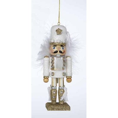 Kurt S. Adler 5.5" White Glittery Wooden Christmas Nutcracker Ornament with Tassles