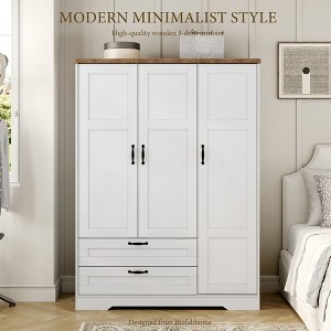 Brafabhome 62" Wooden Armoire Wardrobe Closet with 2 Drawers, 3 Doors Modern Wardrobe Cabinet with Mirror and Adjustable Shelf for Clothes Coats - 1 of 4