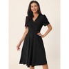 INSPIRE CHIC Women's Summer Wrap V Neck Puff Short Sleeve Midi Swing Dress with Pockets - 3 of 4