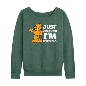 Women's - Garfield - Pretend Im Listening Lightweight French Terry Wide Neck Long Sleeve Shirt - 1 of 4