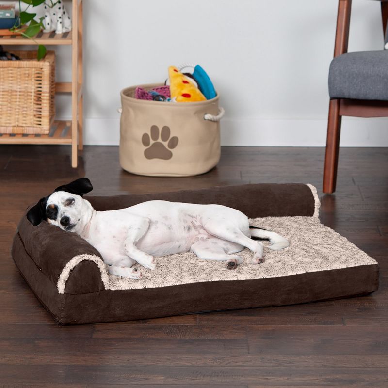 FurHaven Two-Tone Faux Fur & Suede Deluxe Chaise Lounge Memory Foam Sofa-Style Dog Bed, 3 of 4
