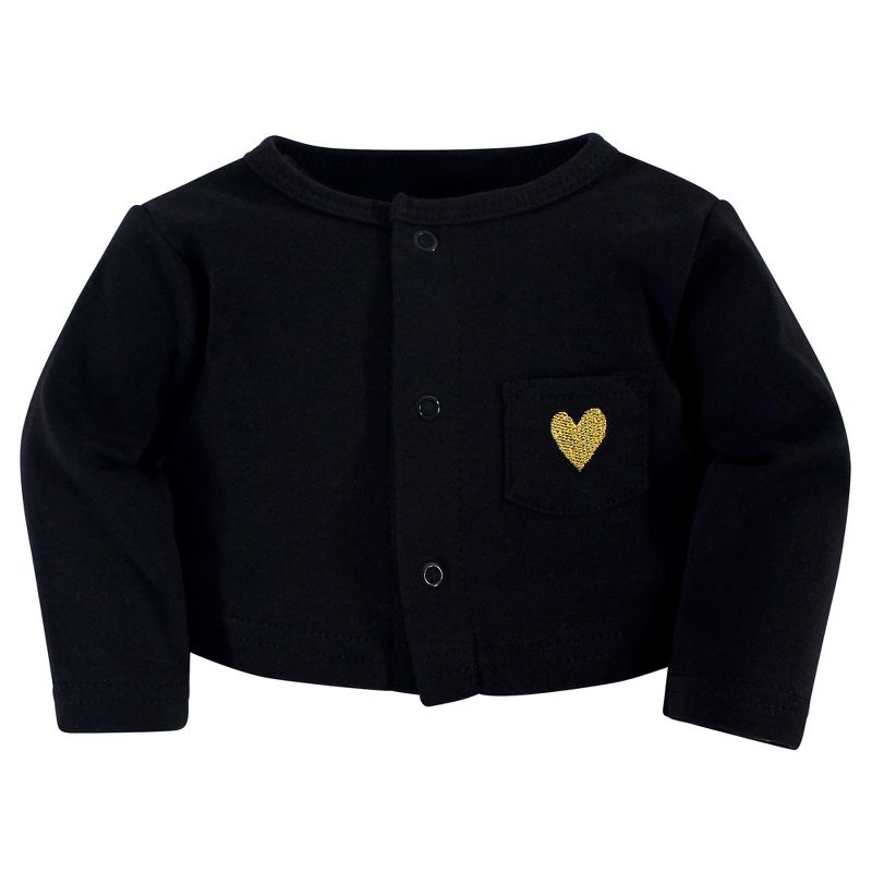Hudson Baby Infant Girl Cotton Dress, Cardigan and Shoe 3pc Set, Black Dot, 5 of 7