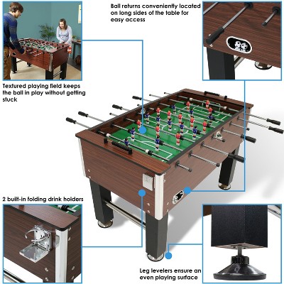 Sunnydaze 55-Inch Brown Faux Wood Foosball Table with Drink Holders