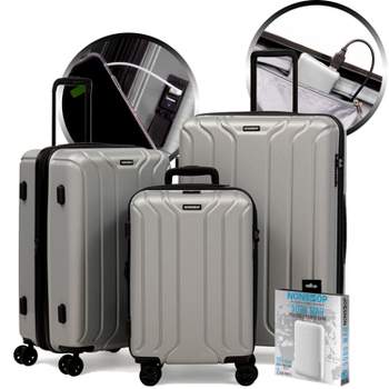 Nonstop New York 3 Piece Set (20" 24" 28") 4-Wheel Luggage Set + PowerBank & 3 packing cubes, Silver