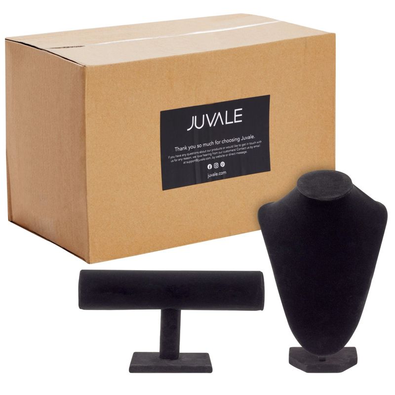 Juvale 2-Piece Black Velvet Jewelry Display Set, T-Bar Stand and Mannequin Bust for Necklaces, Bracelets, Earring Holder, 4 of 9