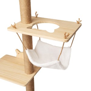 Wall-Mounted Cat Scratching Pad for Small to Large Cat, Indoor Wood Cat Tree with Hammock, Cat Scratcher Perch - 1 of 4