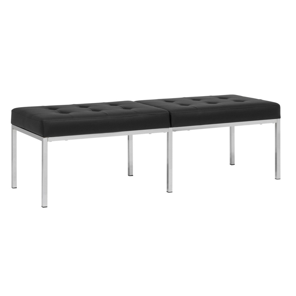 Photos - Other Furniture 60" Wide Camber Modern Metal and Bonded Leather Bench Black Denim/Chrome S