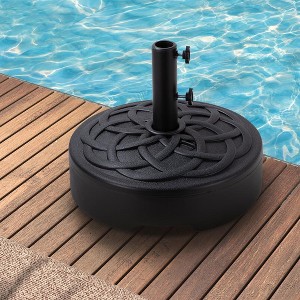 18"Round Patio Umbrella Base with Wheels, Outdoor Umbrella Stand for Universal Umbrella Pole,Black - 1 of 4